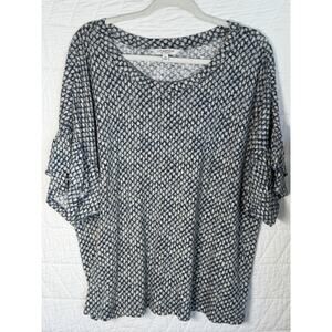 Liverpool Women's Size 2X Shirt Top Blue white patterned Short Sleeve